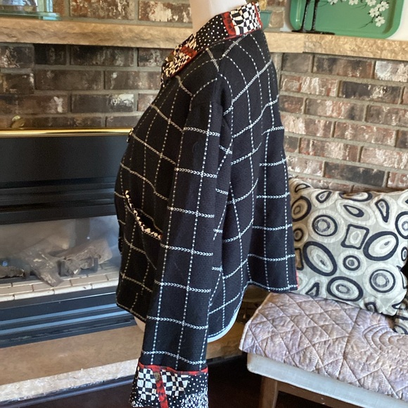 ARTISAN made jacket. Short swing style. Black checked wool blend w cotton accent - Picture 6 of 12